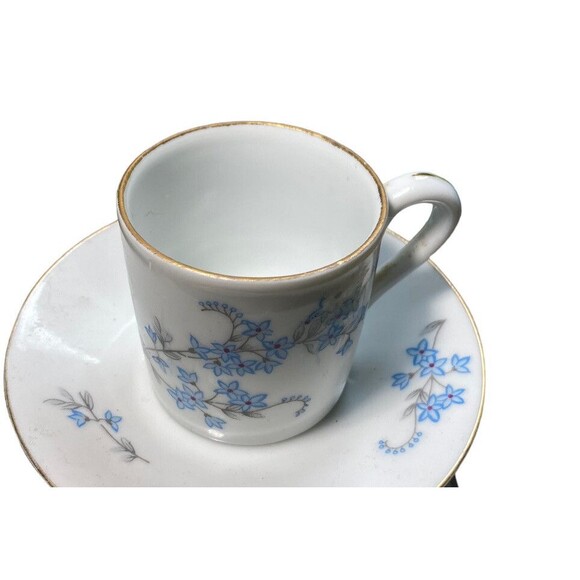 Vintage Tea Cup & Saucer Limoges Demitasse Porcelain Blue Floral Pattern - Picture 4 of 7